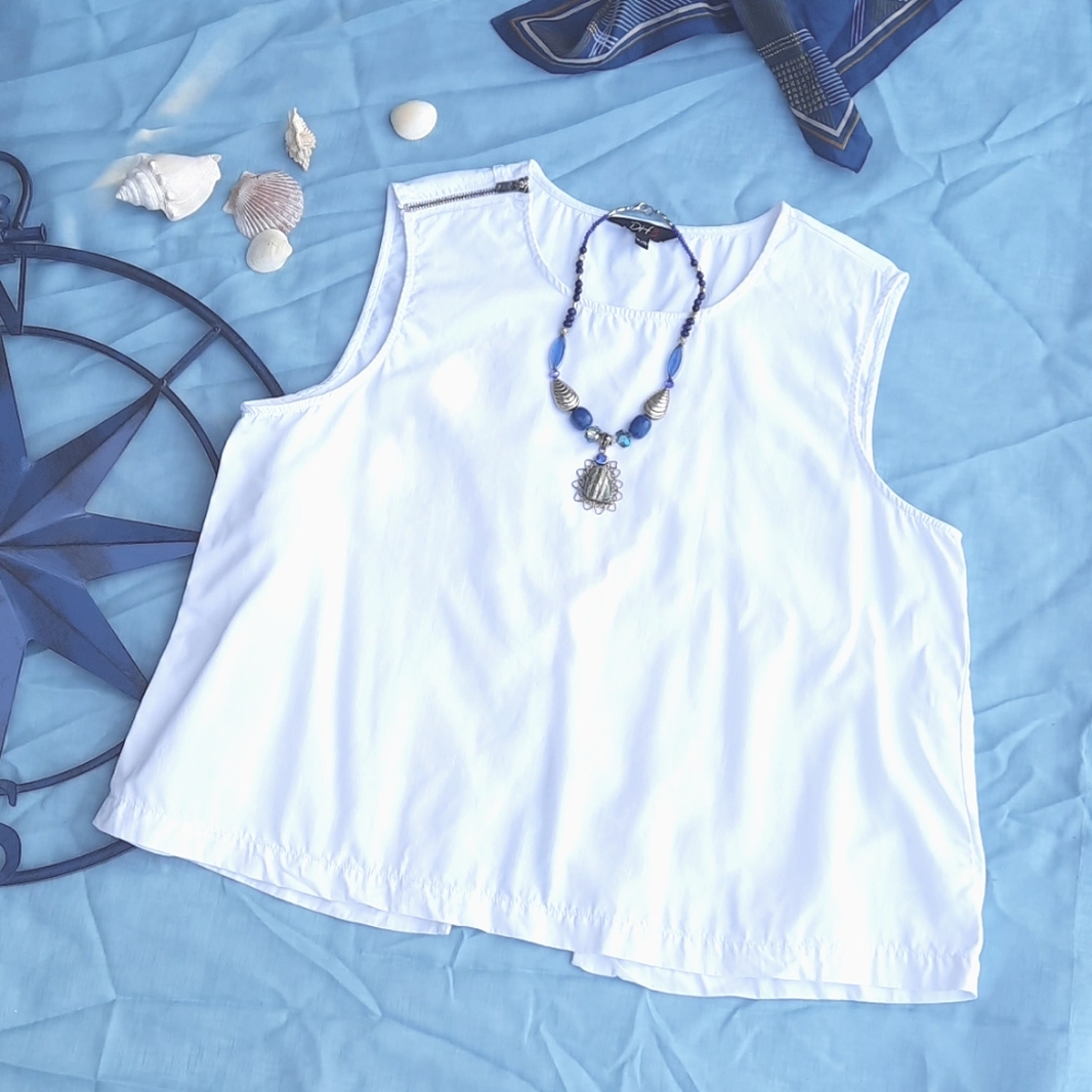 DH3 White Lyocell Sleeveless A-Line Top